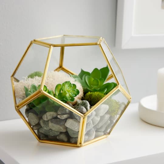 12 Pack: 5.5" Gold Geometric Glass Terrarium by Ashland®